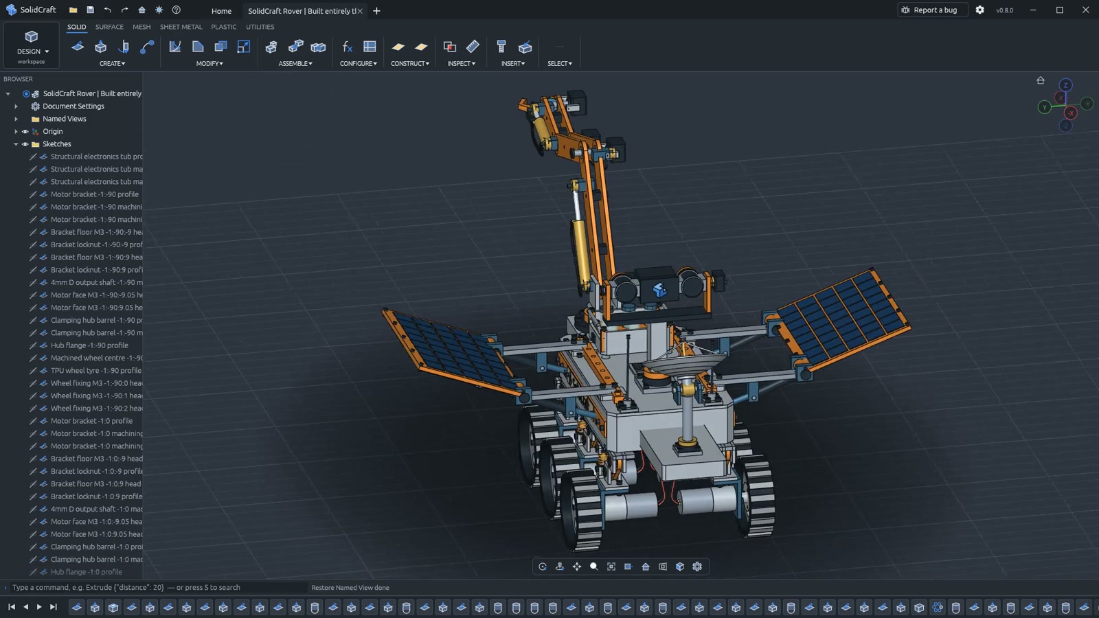 The SELENE scientific rover assembly in the SolidCraft editor